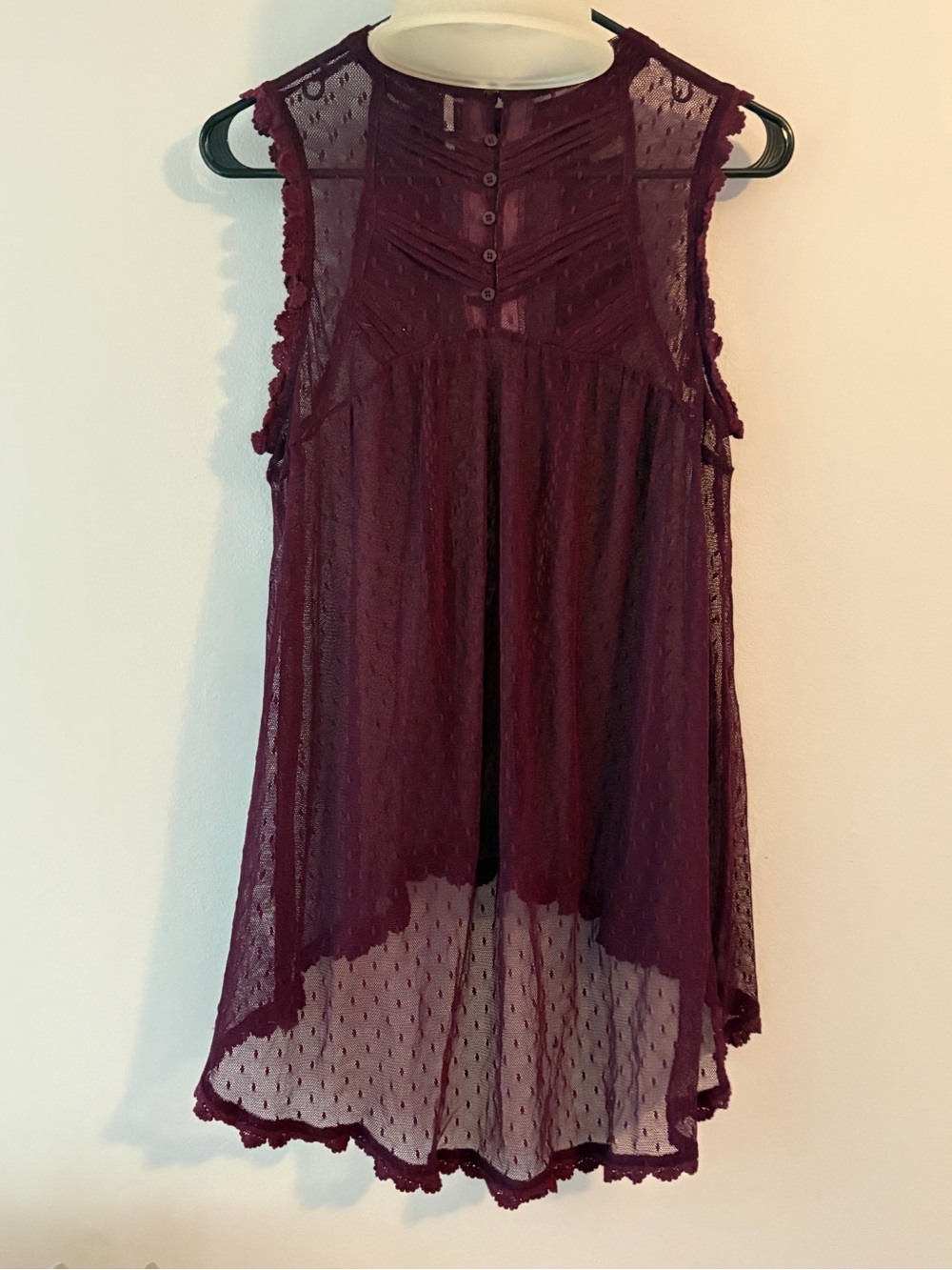Free People Lace Mesh Sleeveless Top in Burgundy - Picture 3 of 5